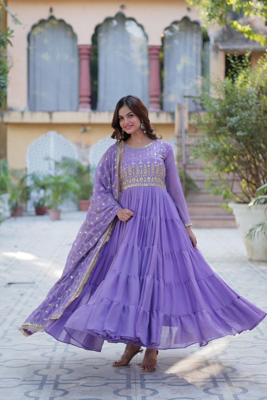 Premium Star Georgette Gown with Embroidered Dupatta β 2025 Collection