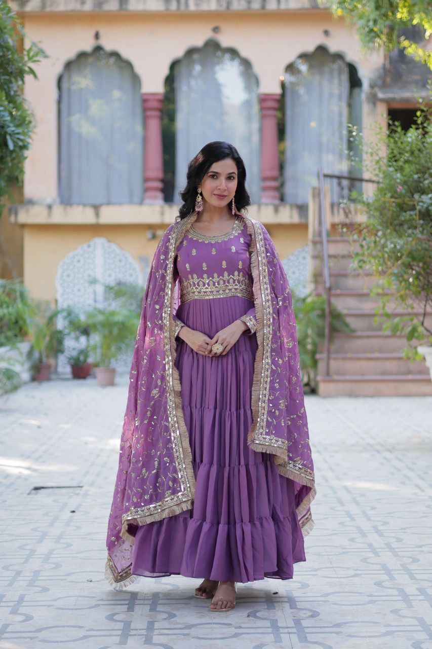 Premium Star Georgette Gown with Embroidered Dupatta β 2025 Collection