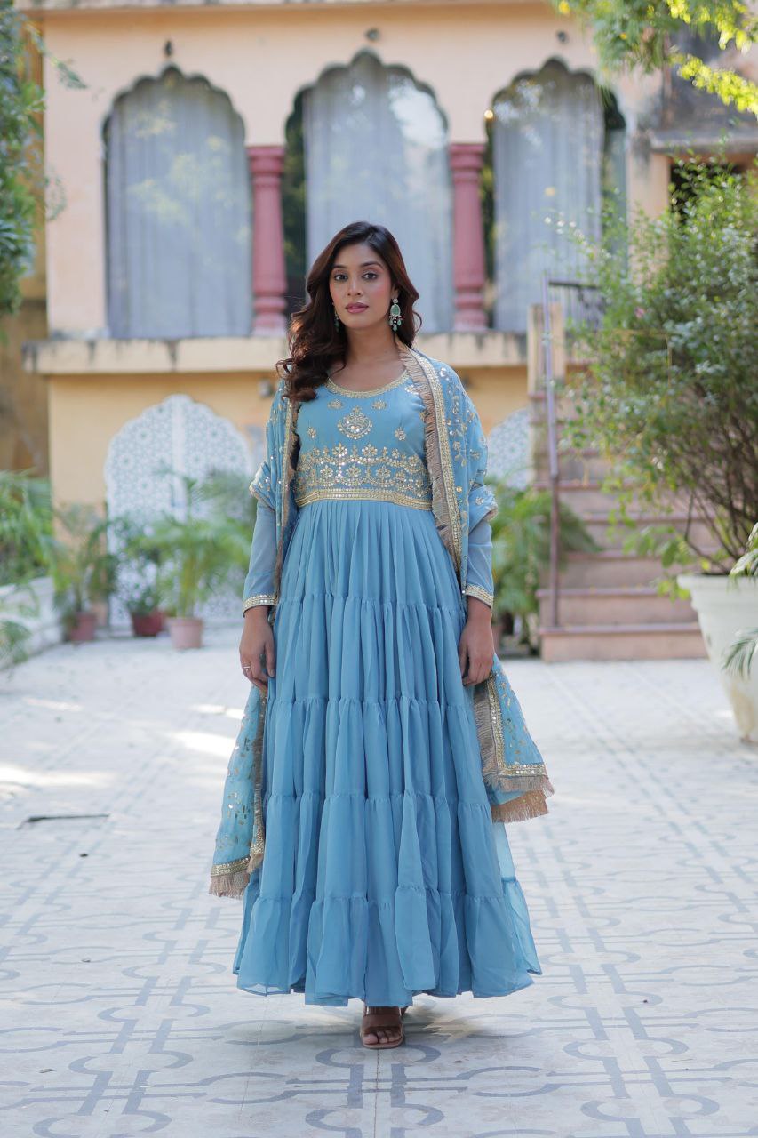 Premium Star Georgette Gown with Embroidered Dupatta β 2025 Collection