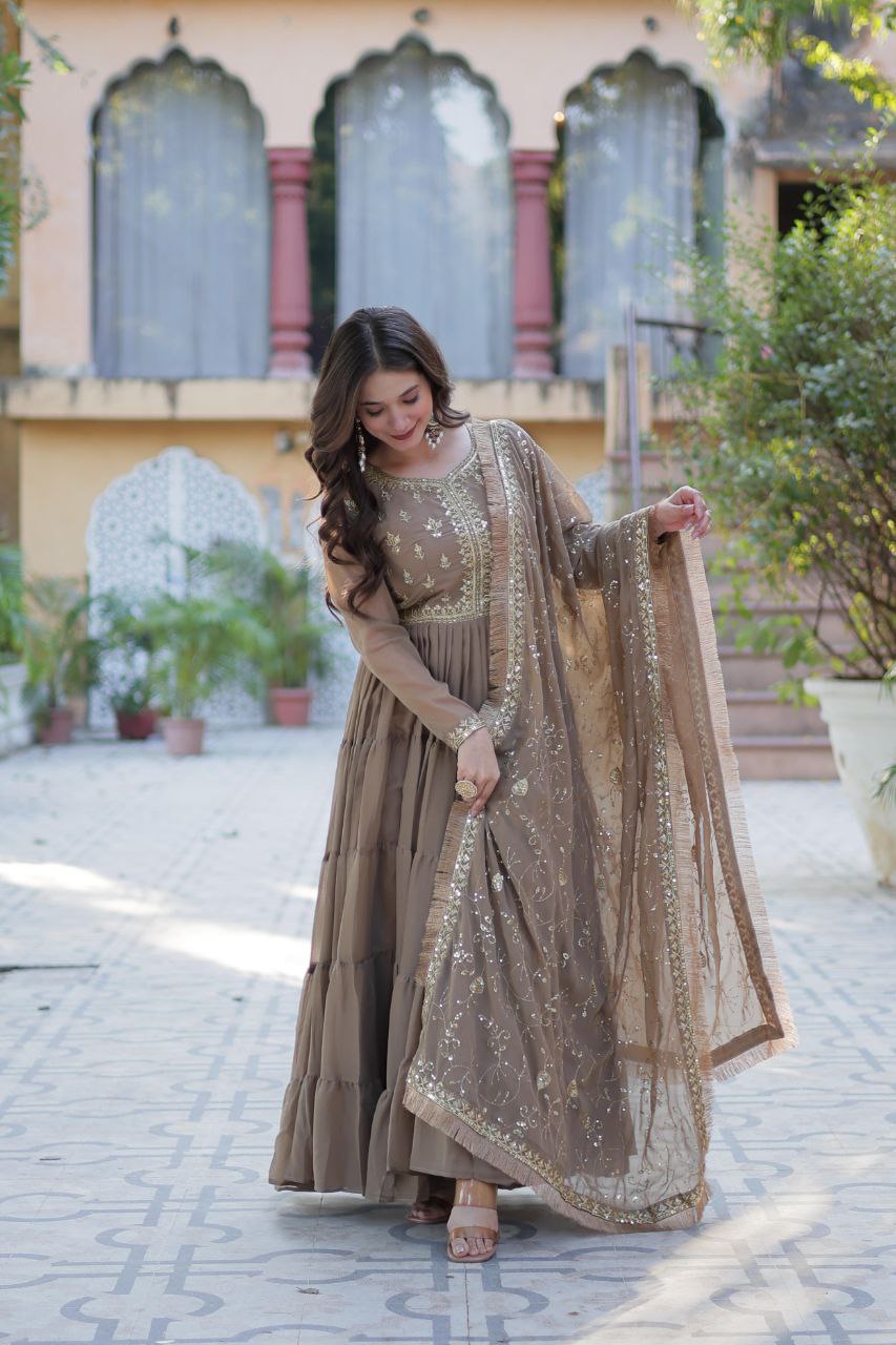 Premium Star Georgette Gown with Embroidered Dupatta β 2025 Collection