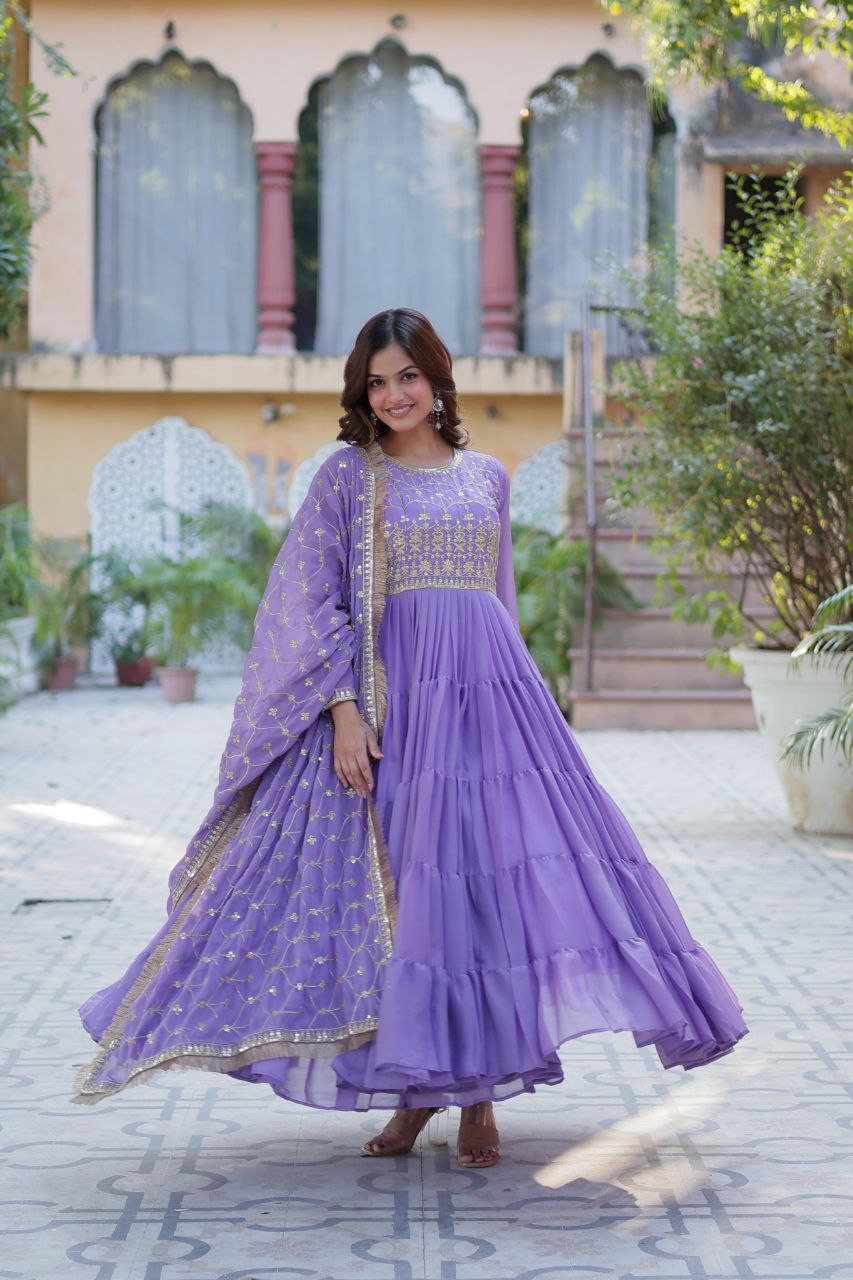 Premium Star Georgette Gown with Embroidered Dupatta β 2025 Collection