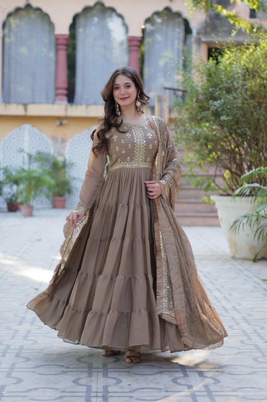 Premium Star Georgette Gown with Embroidered Dupatta β 2025 Collection