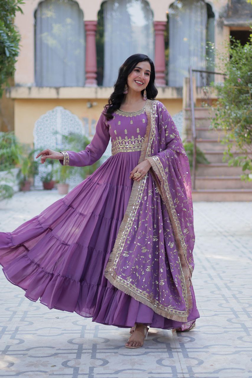 Premium Star Georgette Gown with Embroidered Dupatta β 2025 Collection
