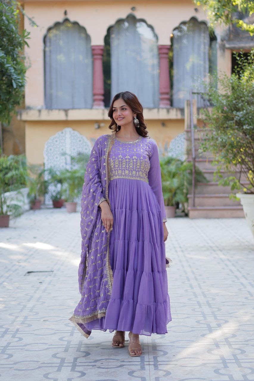 Premium Star Georgette Gown with Embroidered Dupatta β 2025 Collection