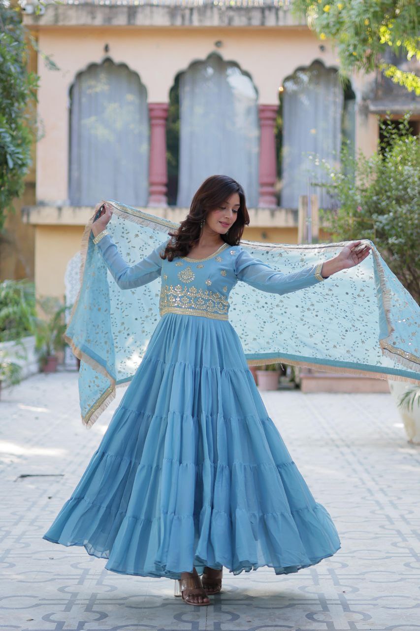 Premium Star Georgette Gown with Embroidered Dupatta β 2025 Collection