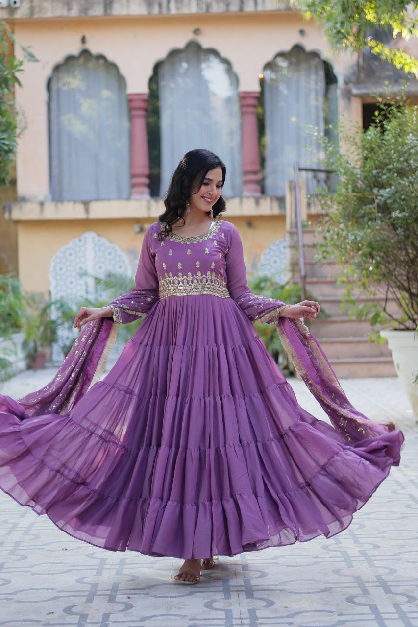 Premium Star Georgette Gown with Embroidered Dupatta β 2025 Collection
