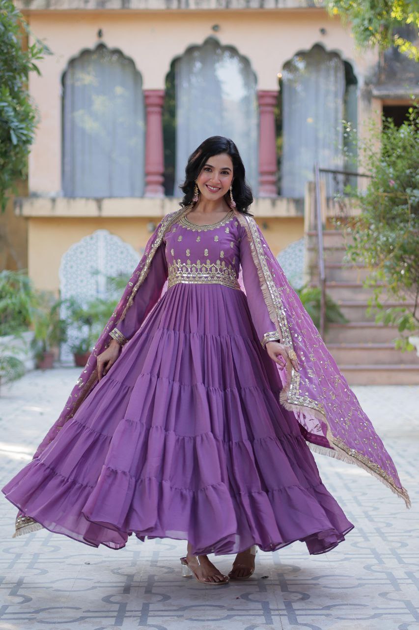 Premium Star Georgette Gown with Embroidered Dupatta β 2025 Collection