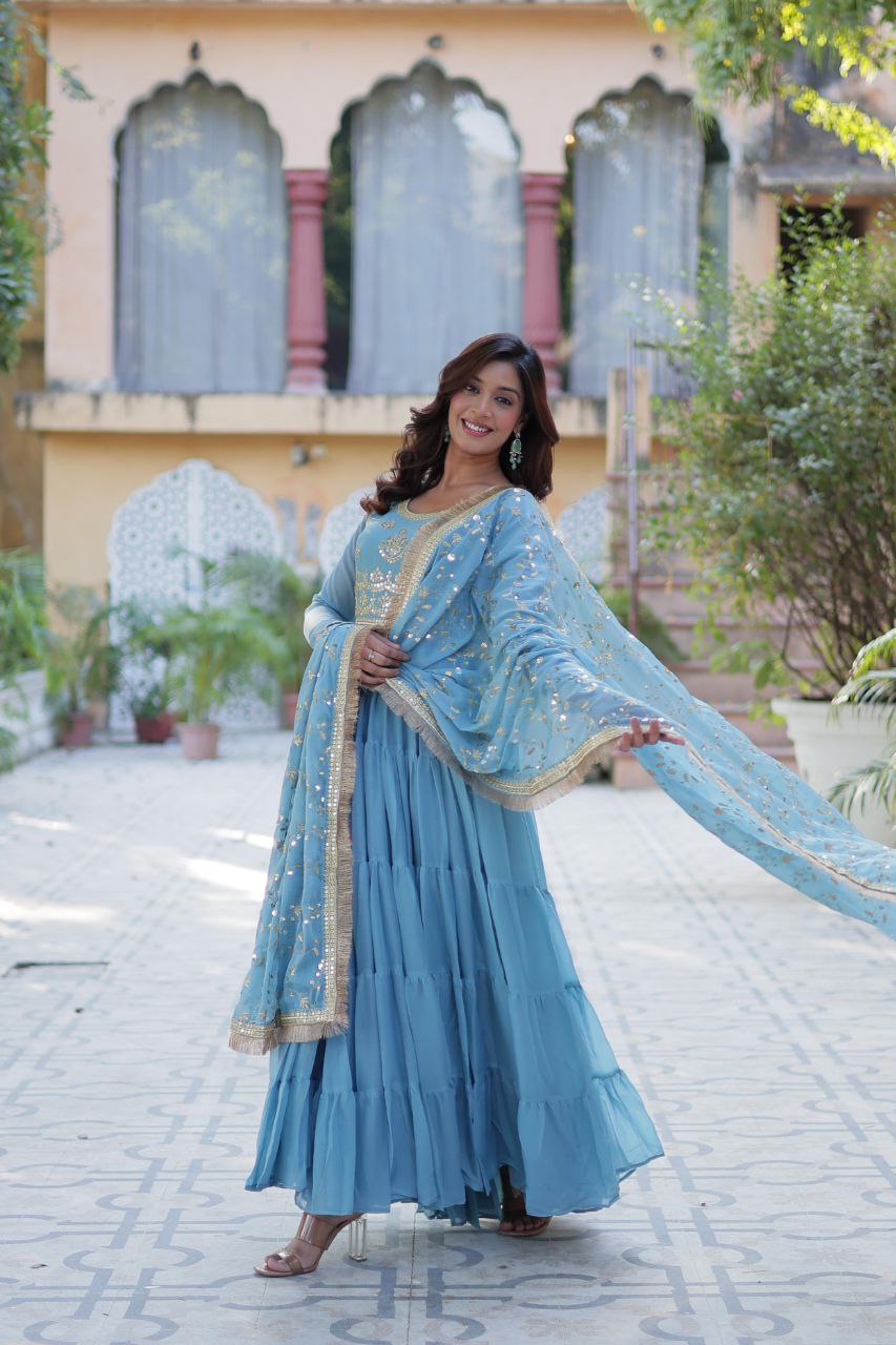 Premium Star Georgette Gown with Embroidered Dupatta β 2025 Collection