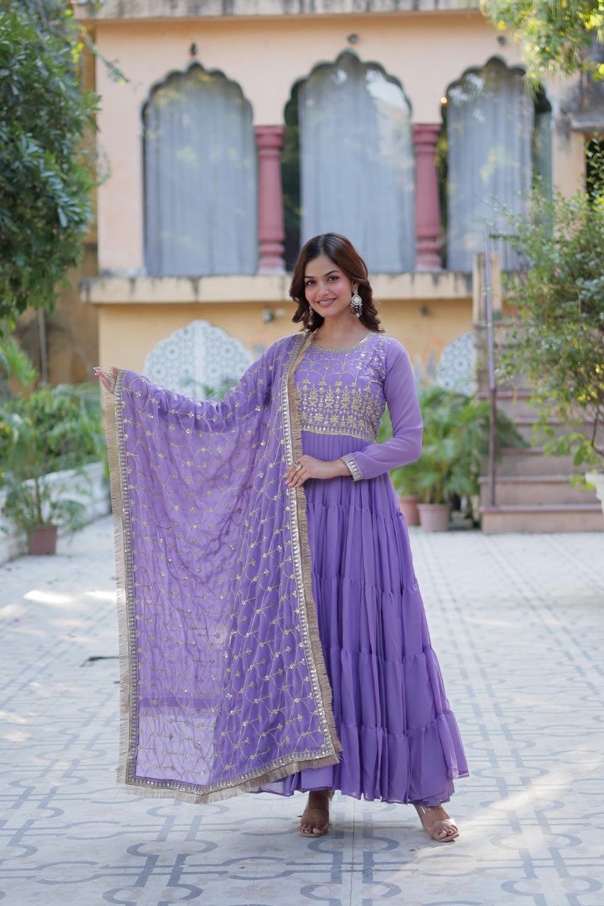 Premium Star Georgette Gown with Embroidered Dupatta β 2025 Collection