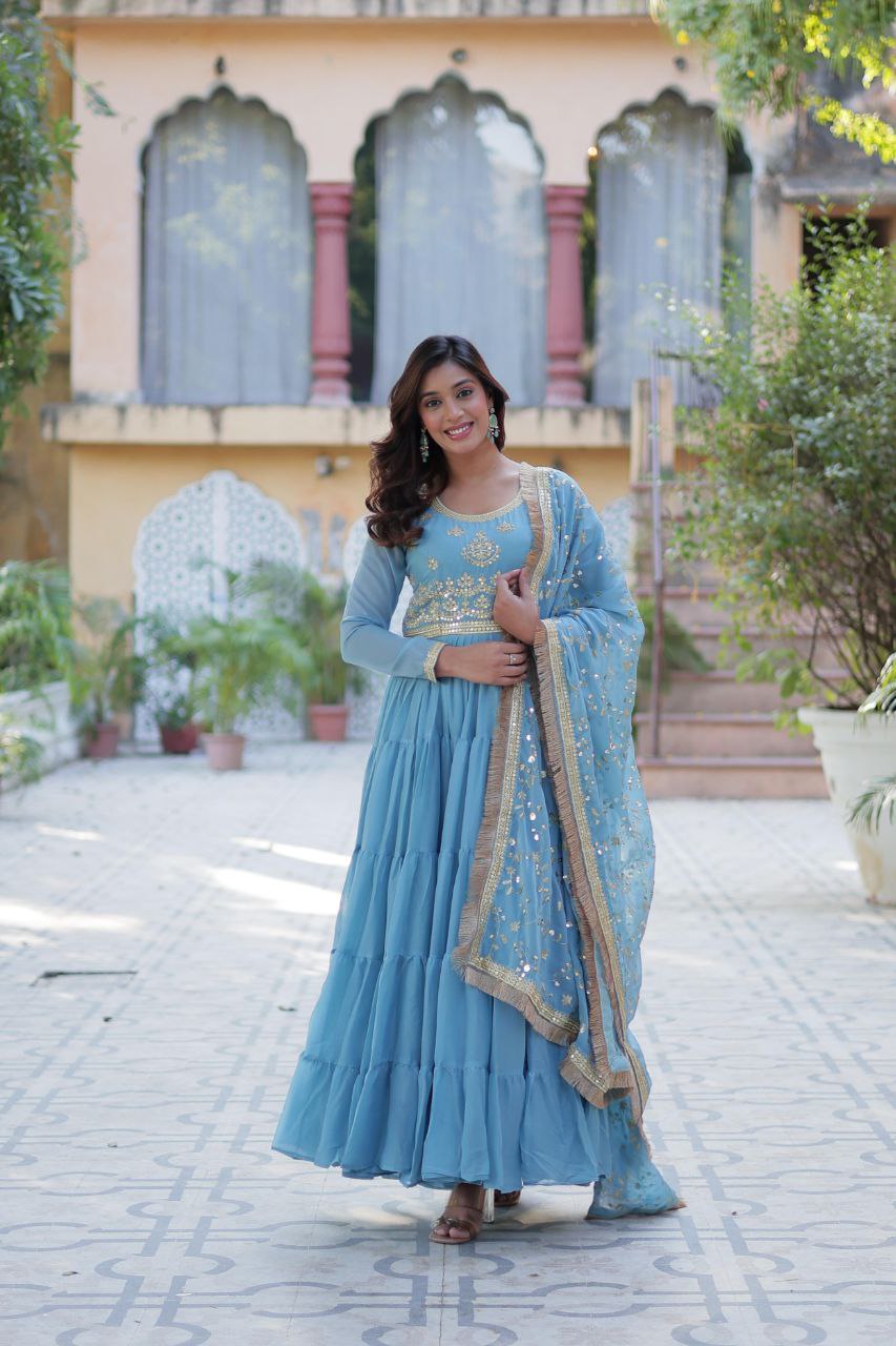Premium Star Georgette Gown with Embroidered Dupatta β 2025 Collection