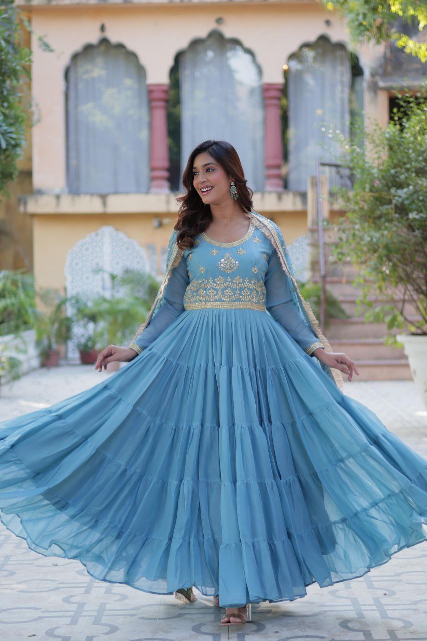 Premium Star Georgette Gown with Embroidered Dupatta β 2025 Collection