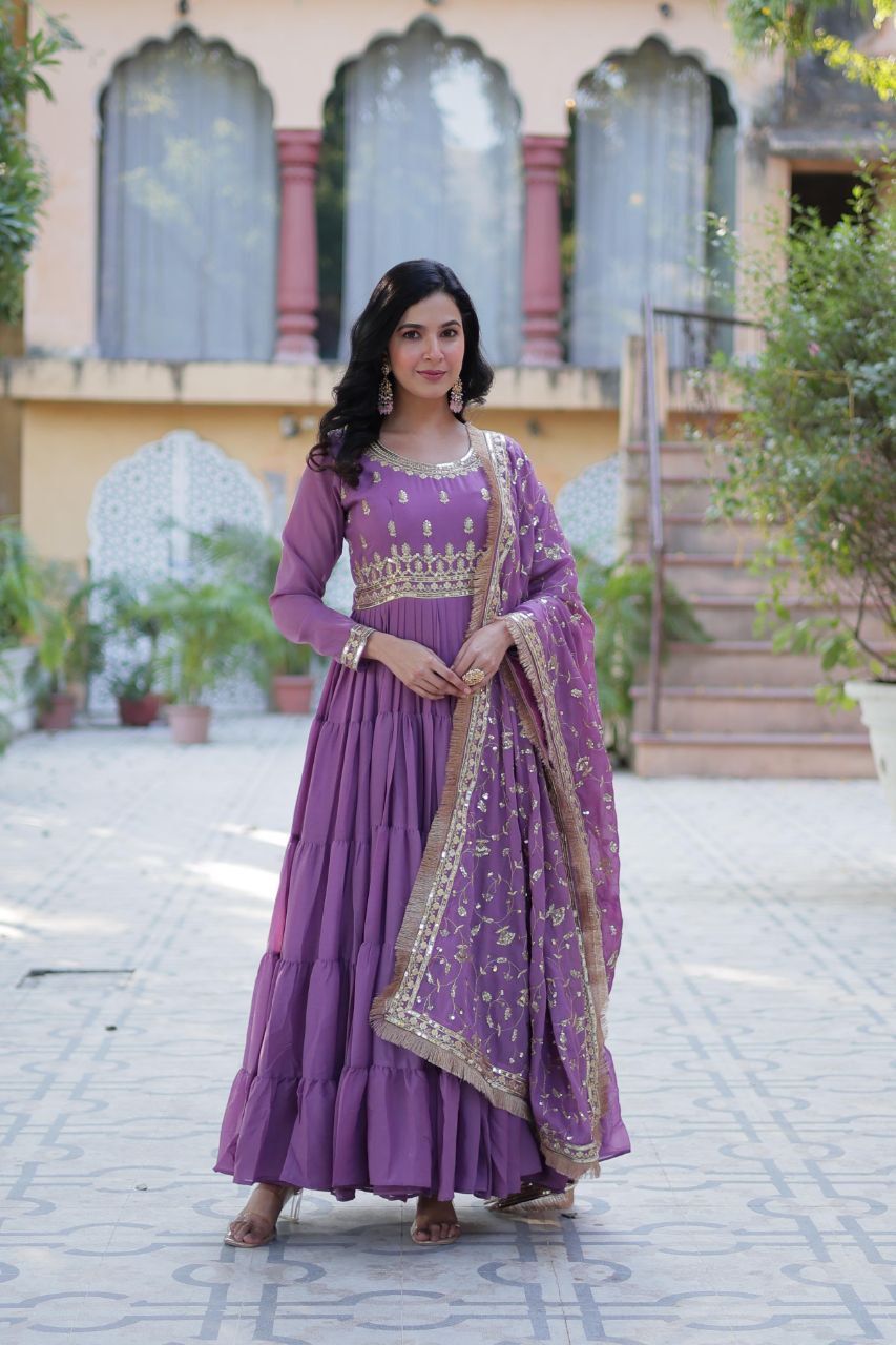 Premium Star Georgette Gown with Embroidered Dupatta β 2025 Collection