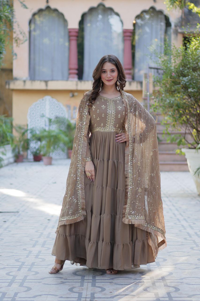 Premium Star Georgette Gown with Embroidered Dupatta β 2025 Collection