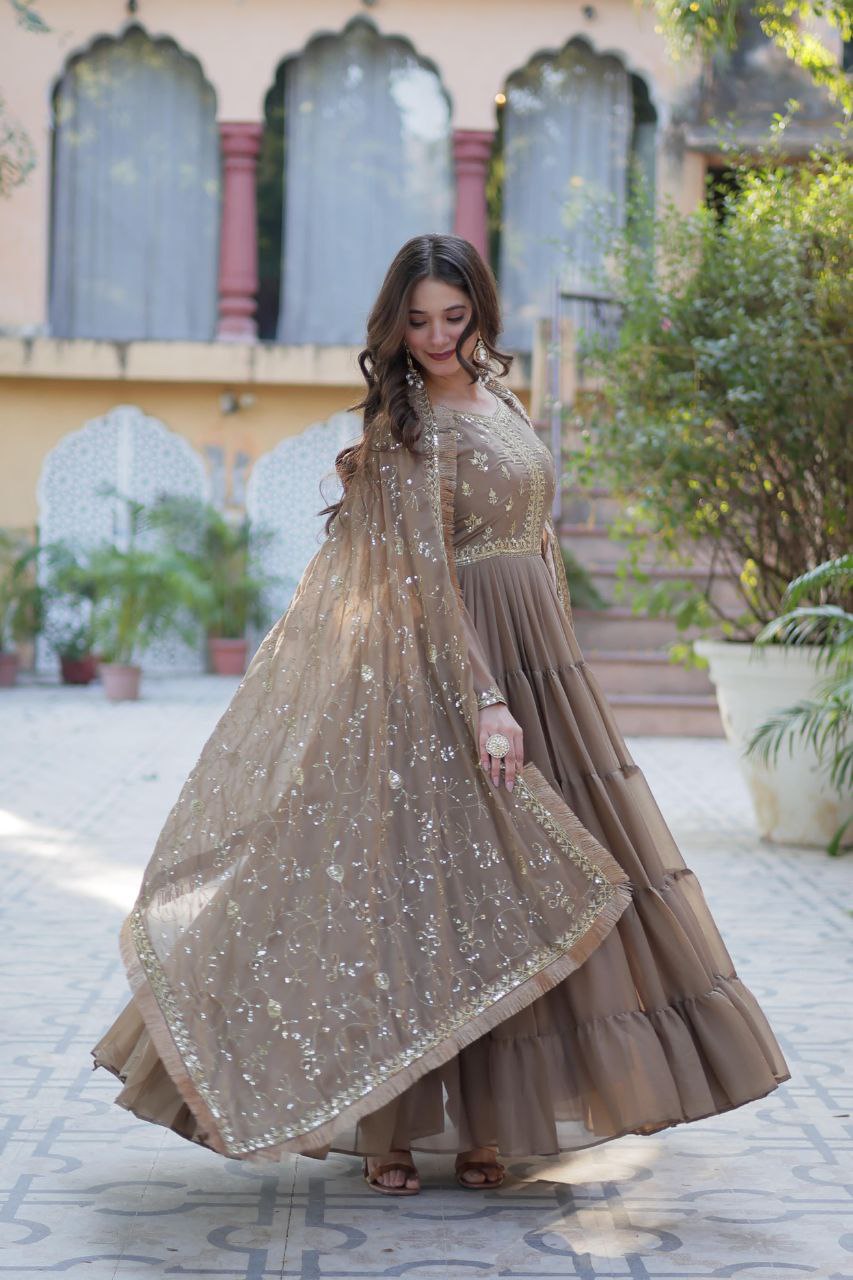 Premium Star Georgette Gown with Embroidered Dupatta β 2025 Collection