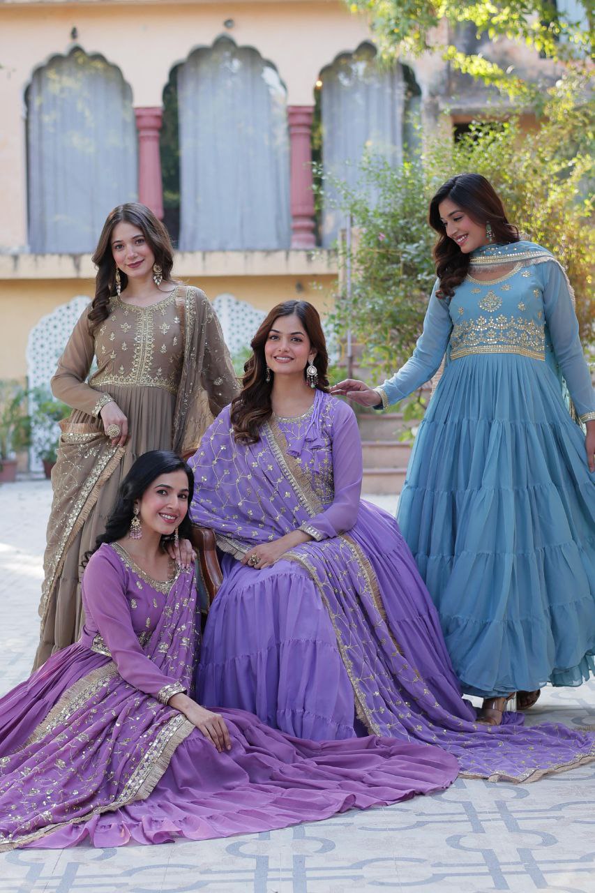 Premium Star Georgette Gown with Embroidered Dupatta β 2025 Collection