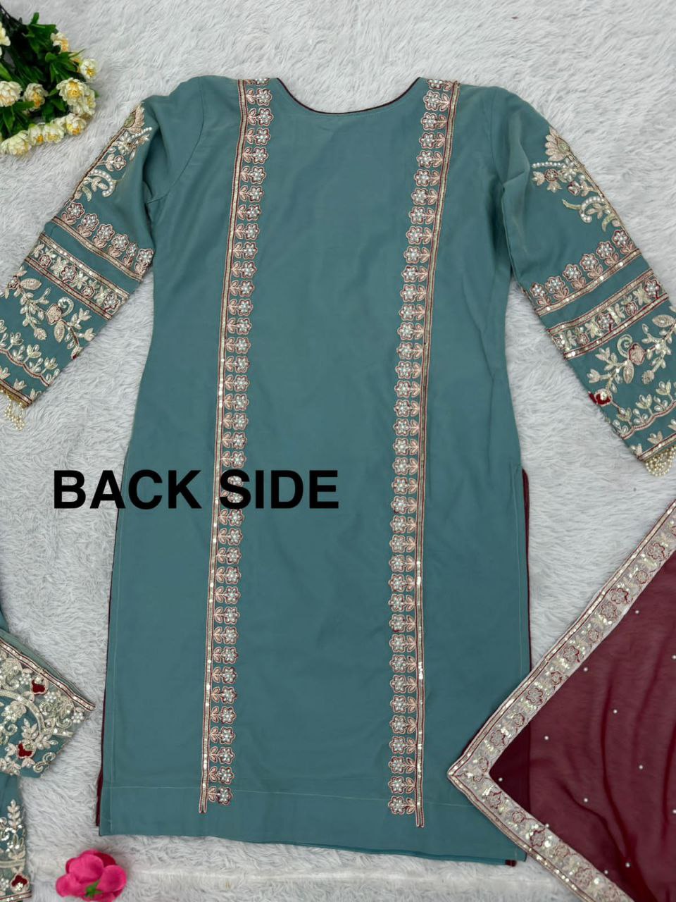Luxury Pakistani Suit Set with Heavy Handwork & Sequence Embroidery