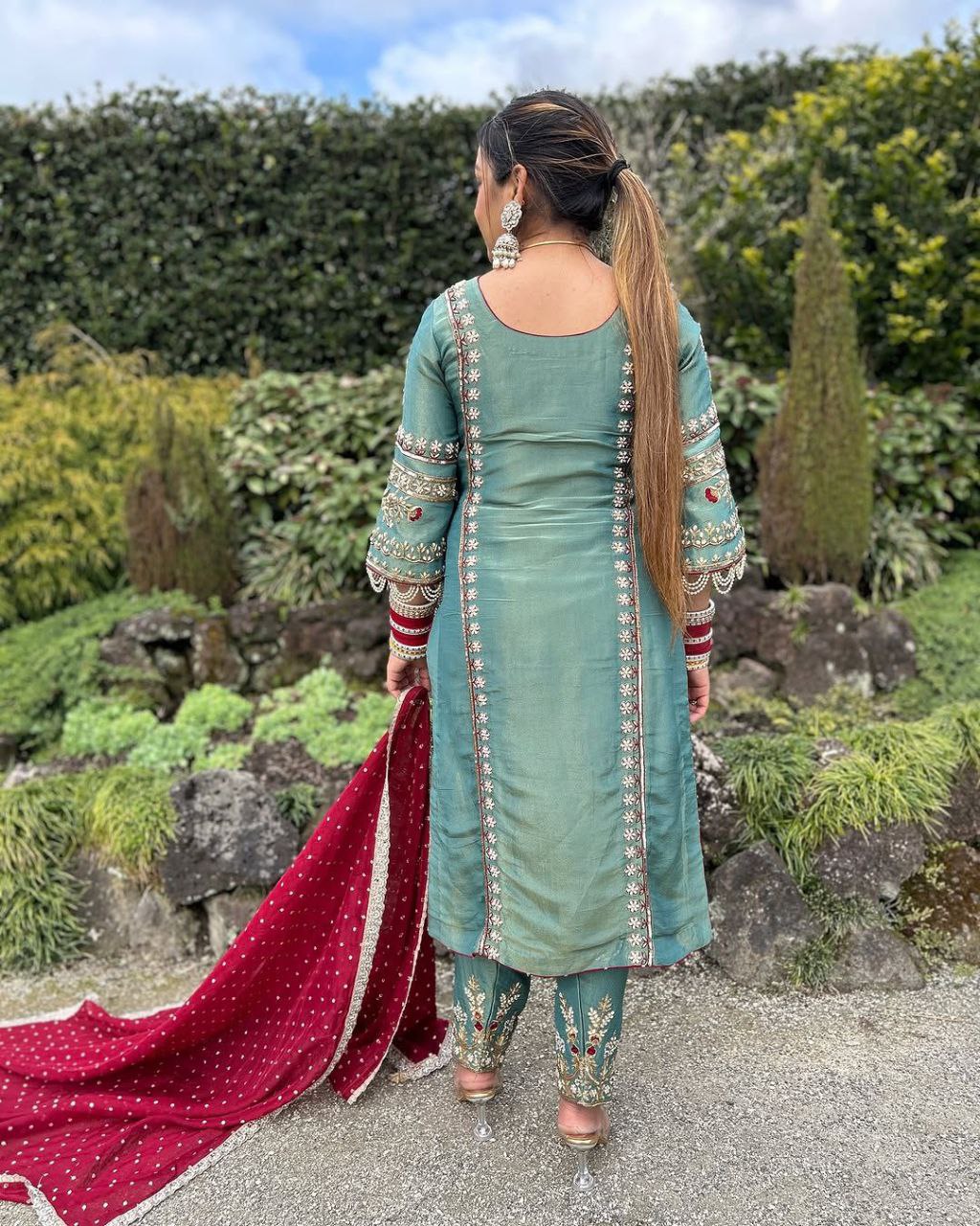 Luxury Pakistani Suit Set with Heavy Handwork & Sequence Embroidery
