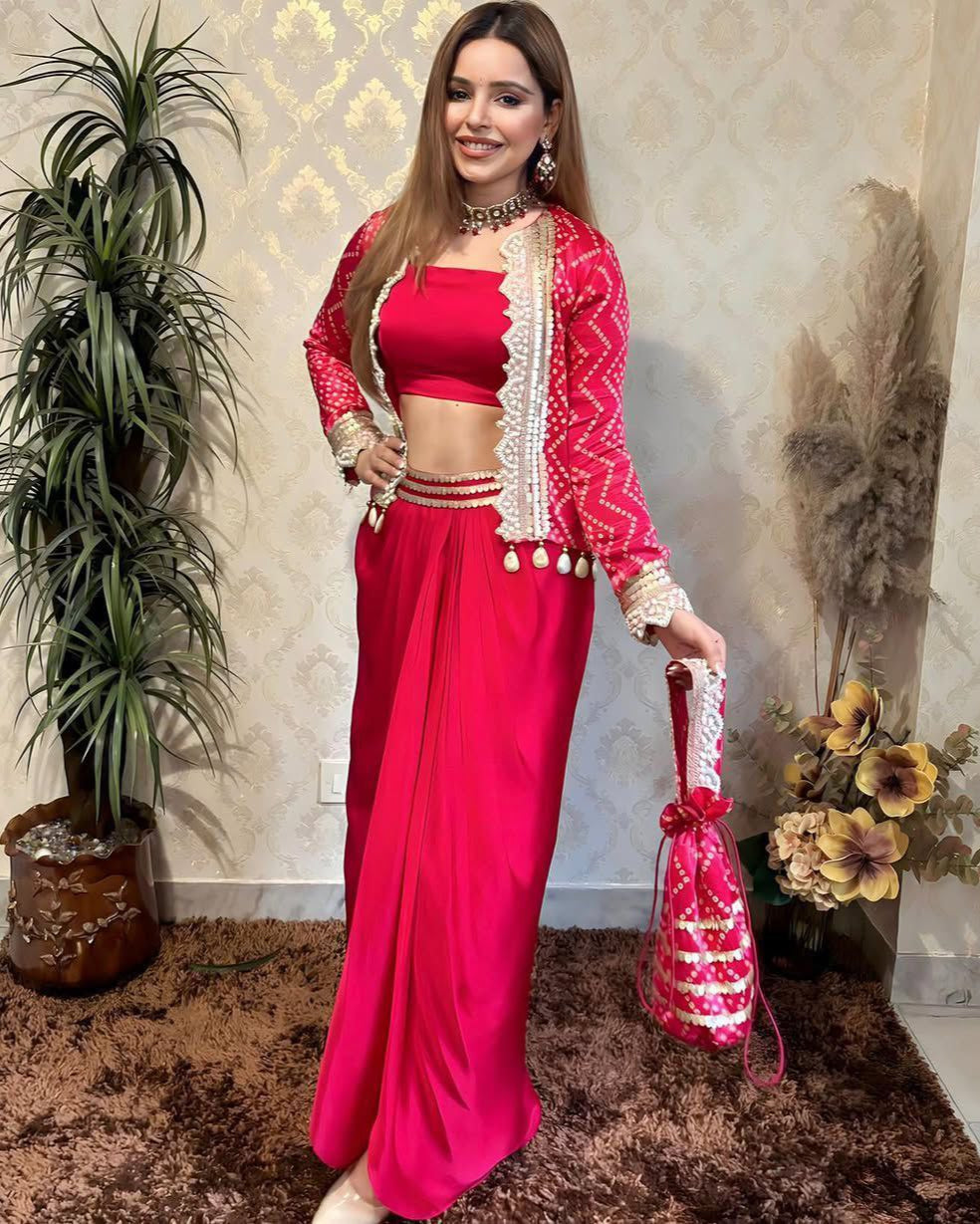 Stylish Three-Piece Western Dhoti Set – Perfect for Trendy Weddings