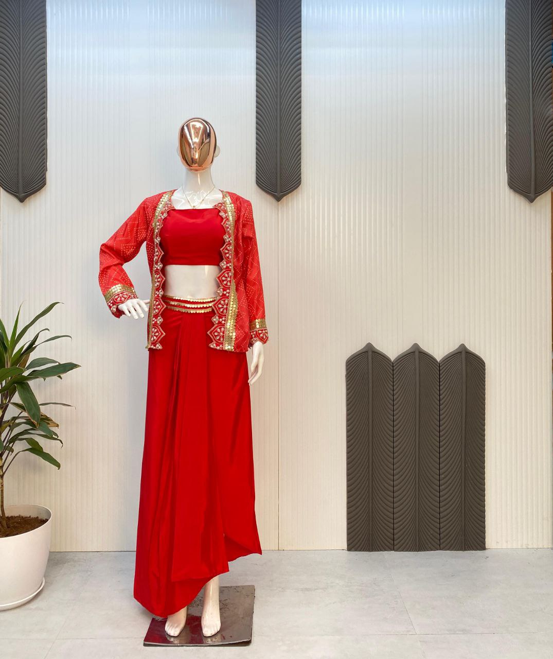 Stylish Three-Piece Western Dhoti Set – Perfect for Trendy Weddings