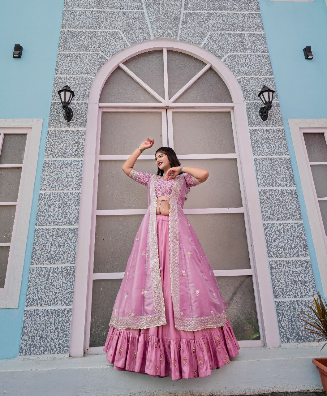 Elegant Butterfly Shrug Indo-Western Lehenga Set – Premium Designer Wear