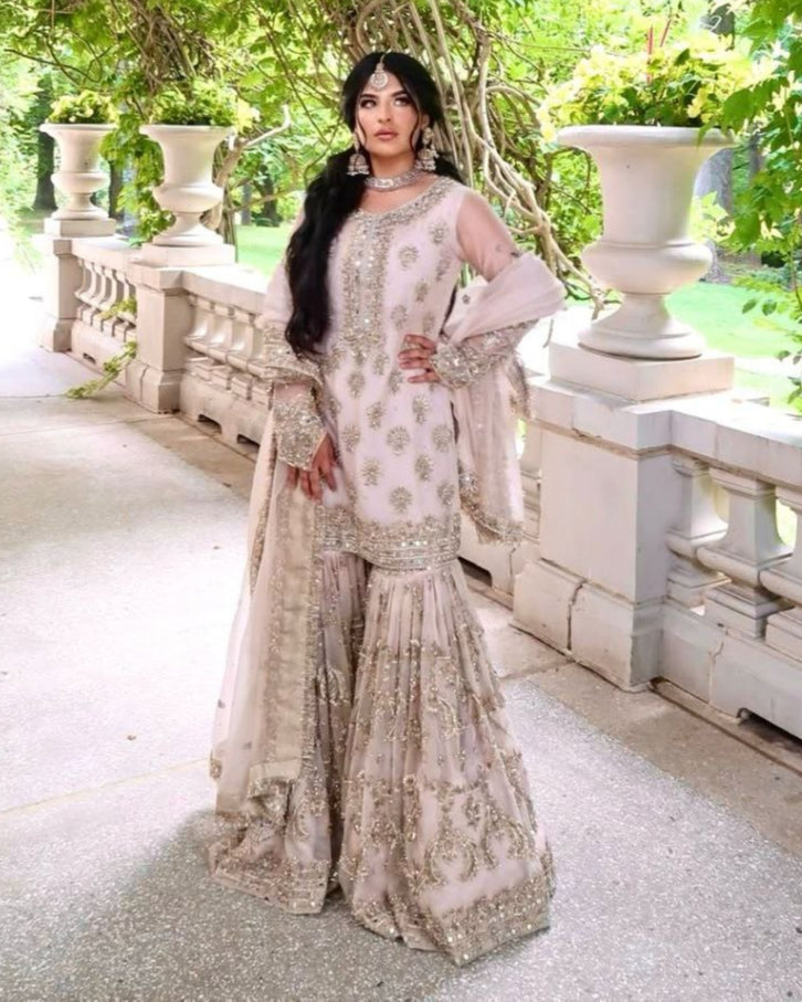 Premium Designer Party Wear Georgette Top-Plazzo Set with Embroidered Dupatta