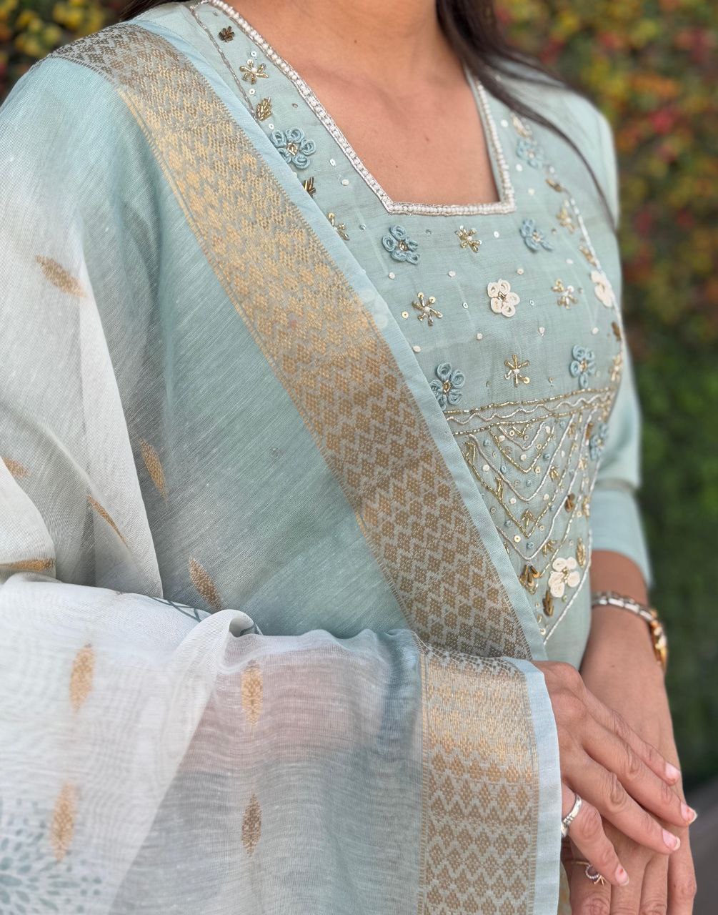 Elegant Designer Kurti Pant Dupatta Set β Premium Roman Silk