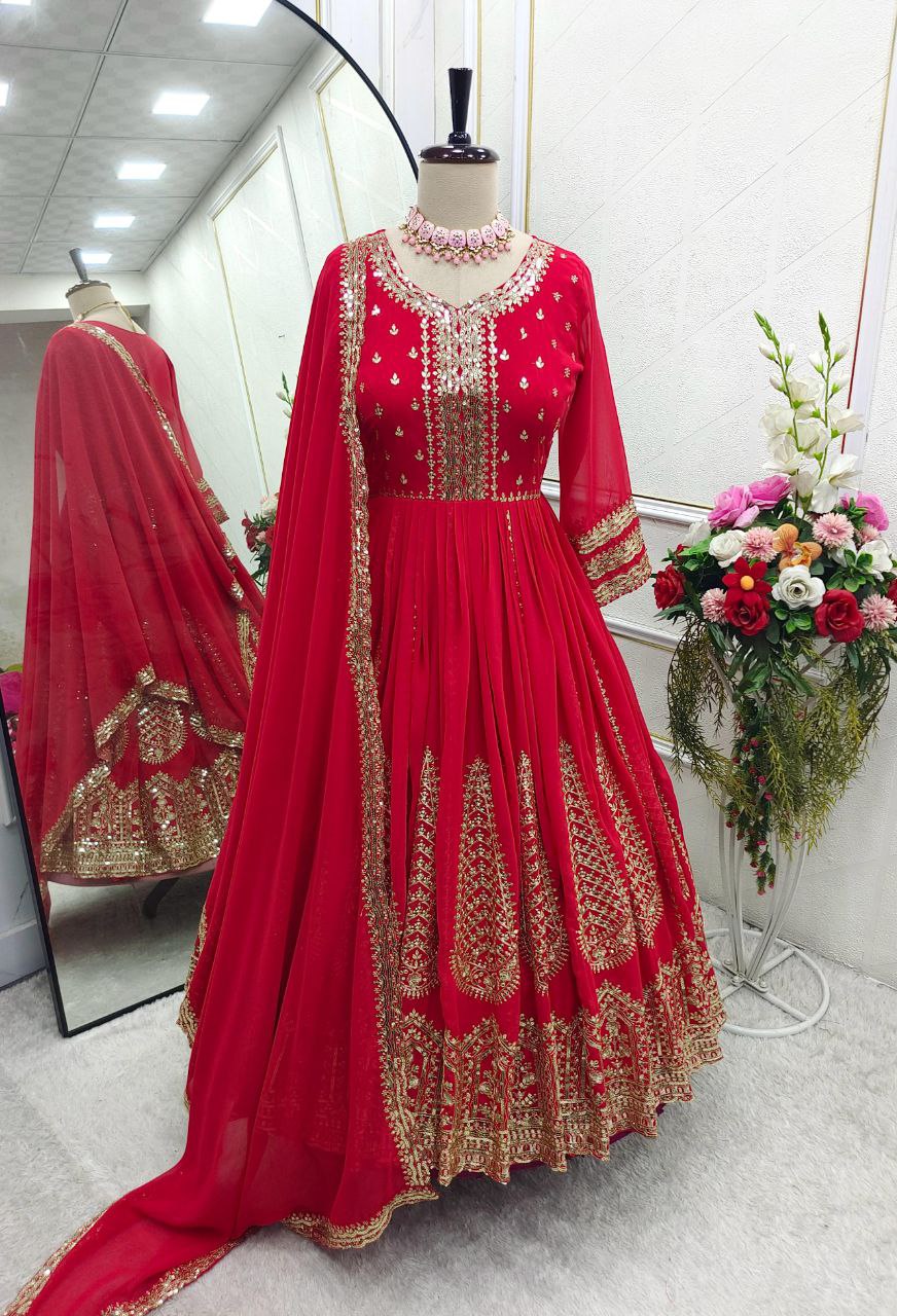 Elegant Fox Georgette Gown with Pant & Dupatta – Fully Stitched