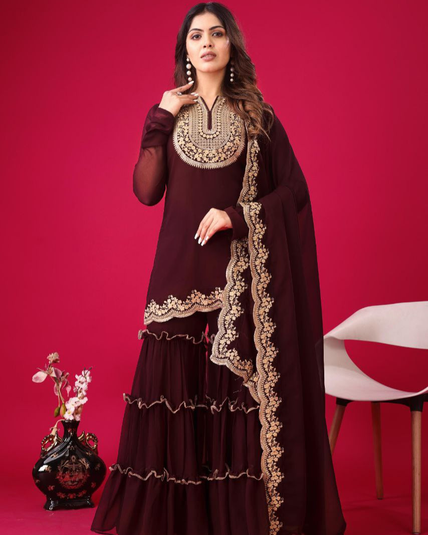 Blooming Faux Georgette Embroidered Party Wear Set – Fully Stitched