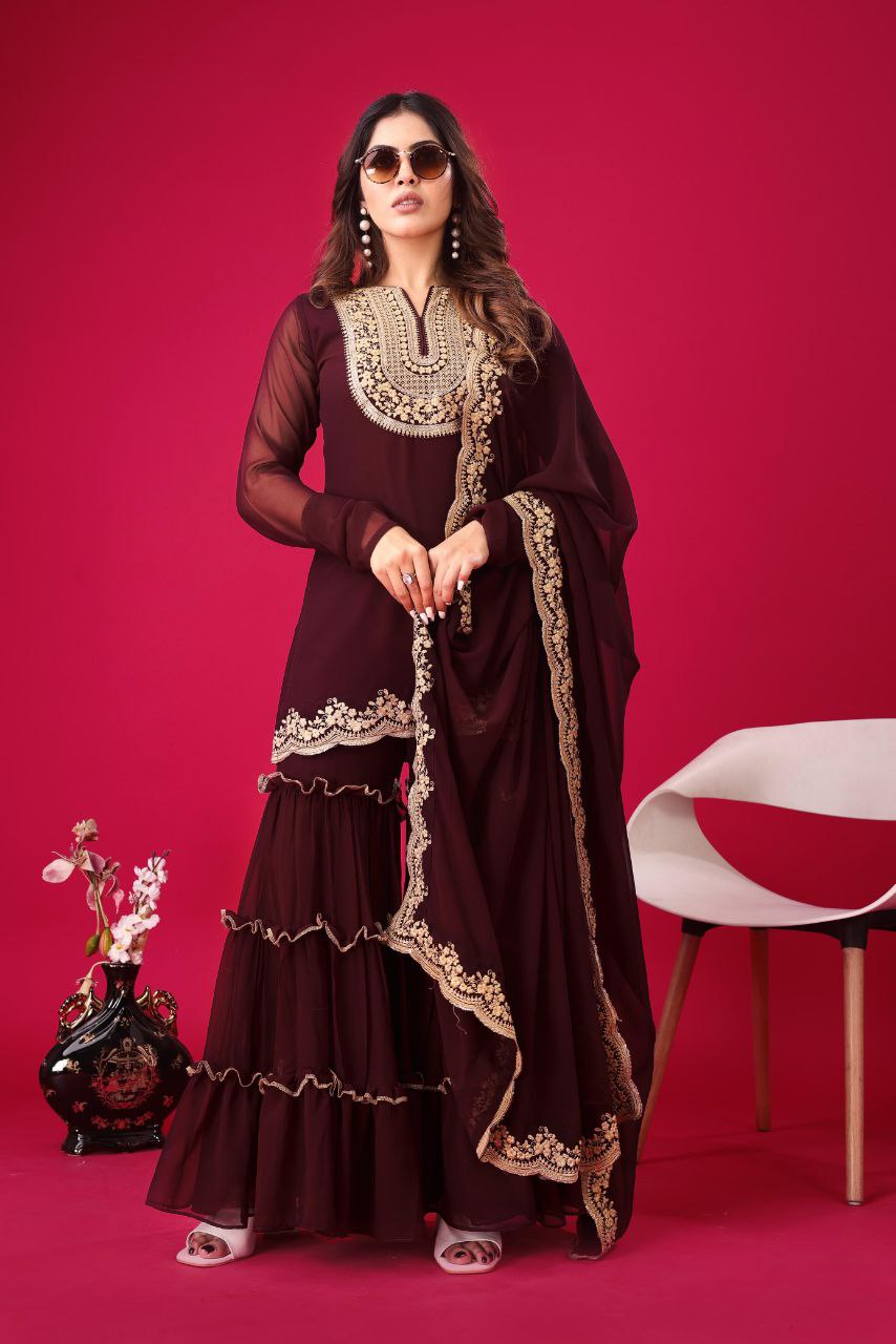 Blooming Faux Georgette Embroidered Party Wear Set – Fully Stitched