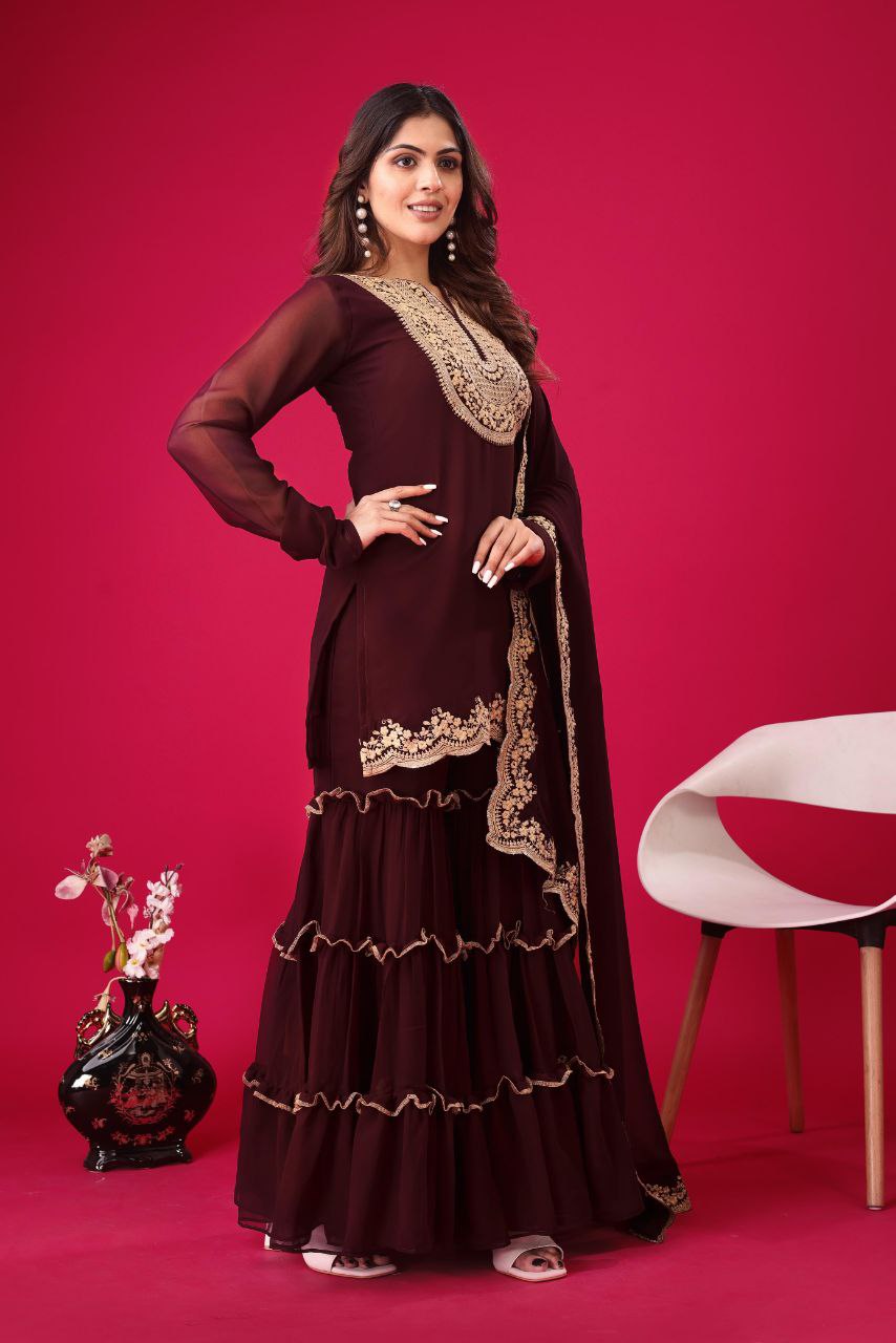 Blooming Faux Georgette Embroidered Party Wear Set – Fully Stitched