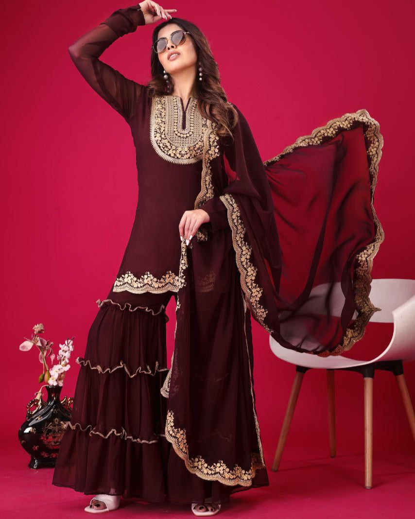 Blooming Faux Georgette Embroidered Party Wear Set – Fully Stitched