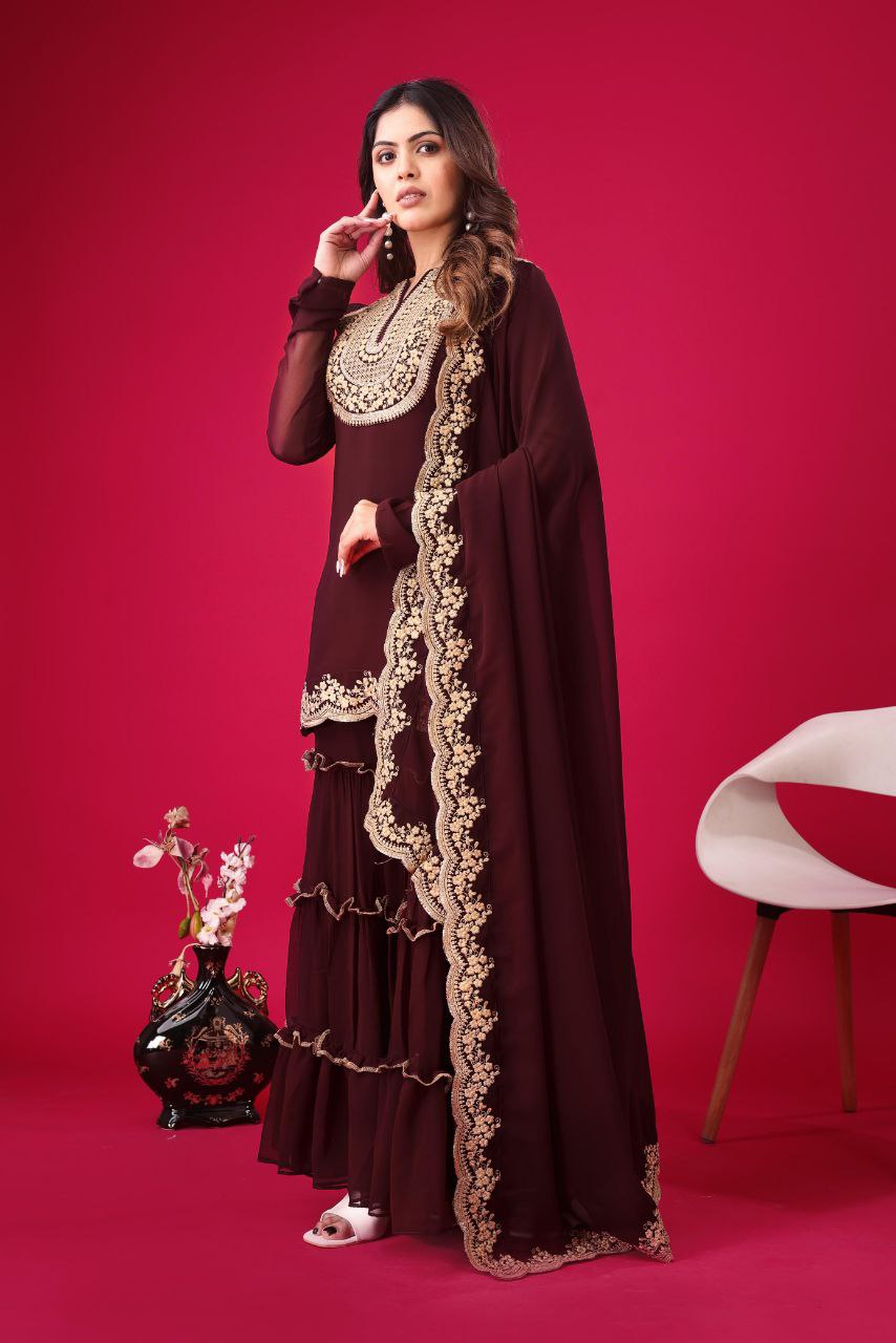 Blooming Faux Georgette Embroidered Party Wear Set – Fully Stitched