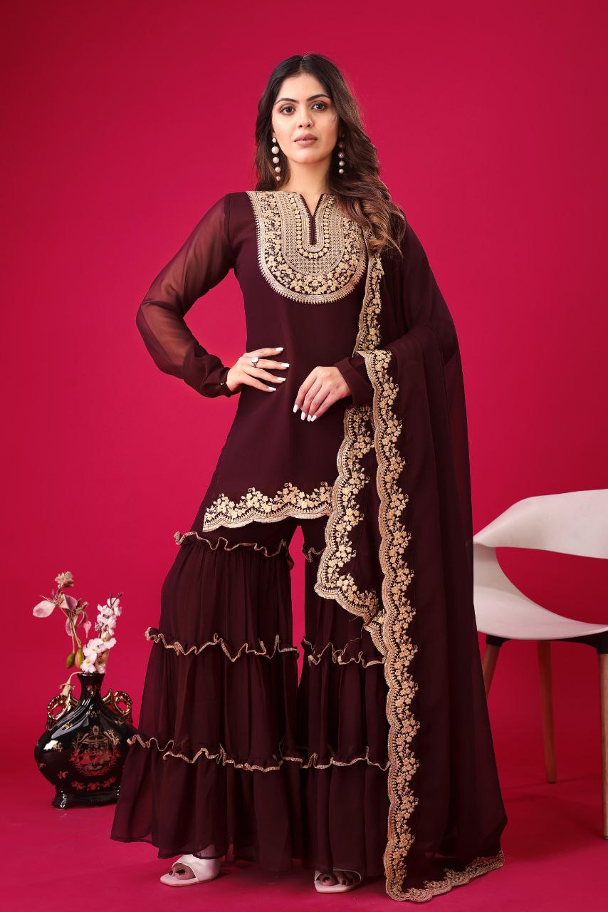 Blooming Faux Georgette Embroidered Party Wear Set – Fully Stitched