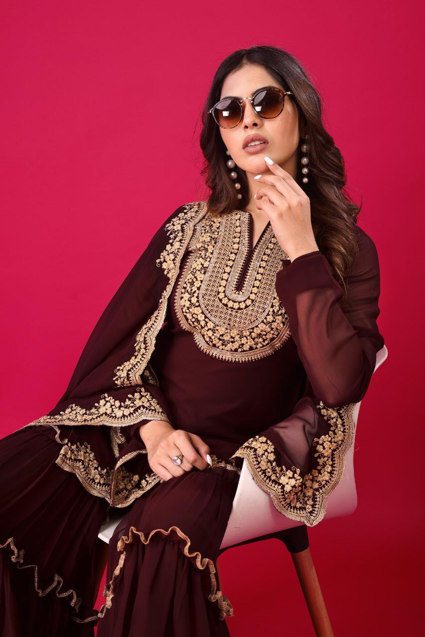 Blooming Faux Georgette Embroidered Party Wear Set – Fully Stitched