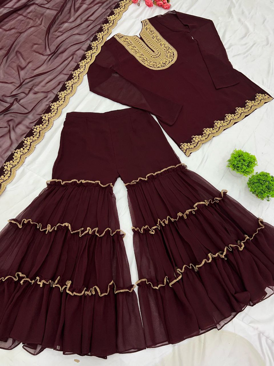Blooming Faux Georgette Embroidered Party Wear Set – Fully Stitched