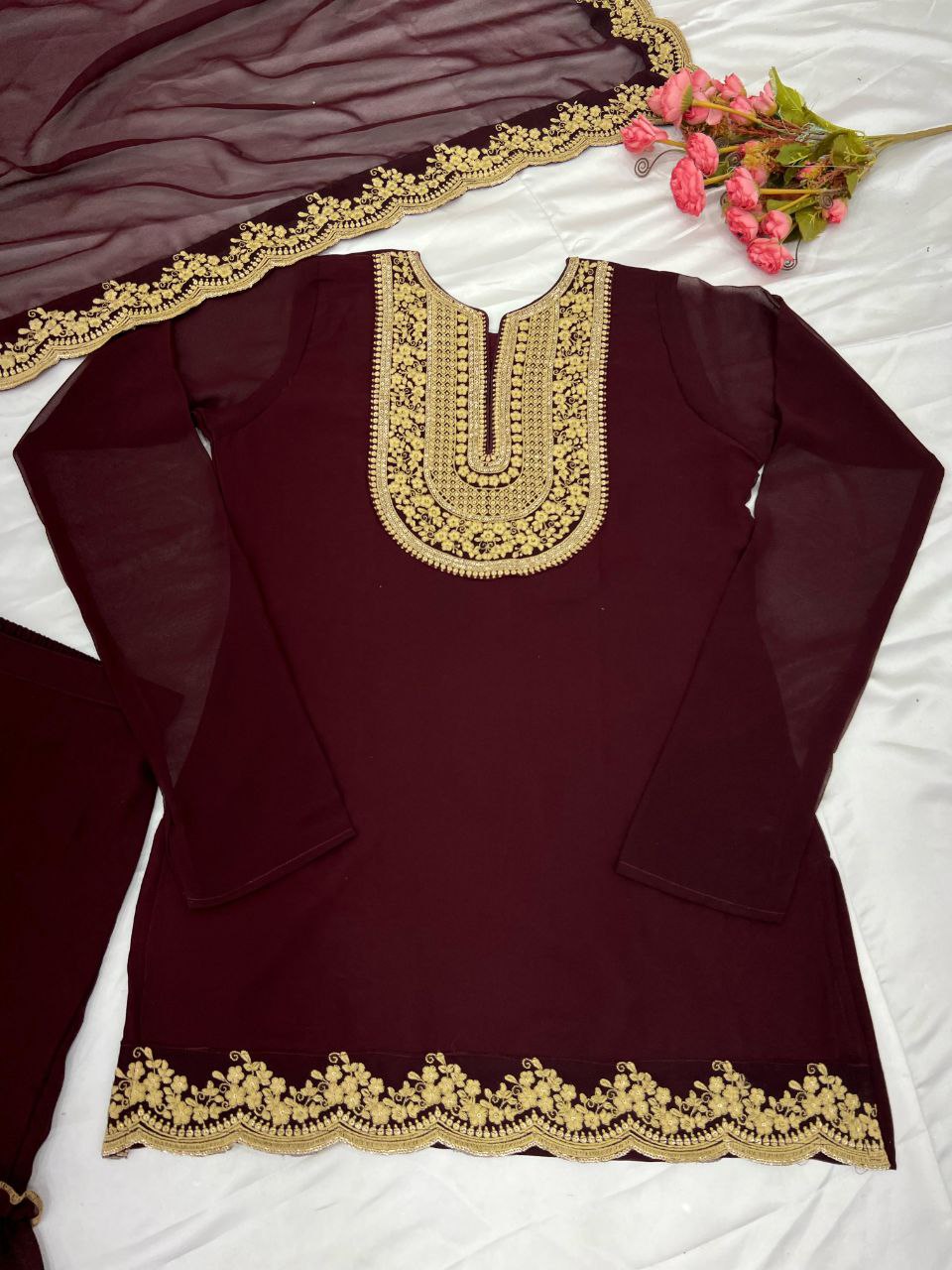 Blooming Faux Georgette Embroidered Party Wear Set – Fully Stitched