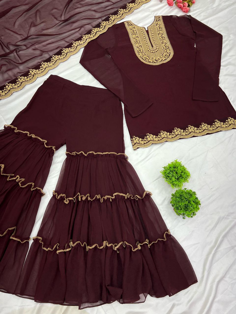 Blooming Faux Georgette Embroidered Party Wear Set – Fully Stitched