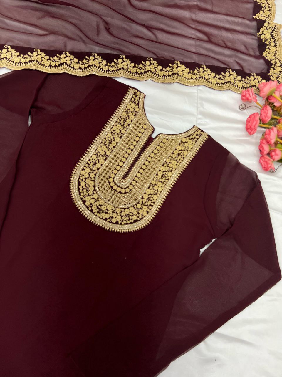Blooming Faux Georgette Embroidered Party Wear Set – Fully Stitched