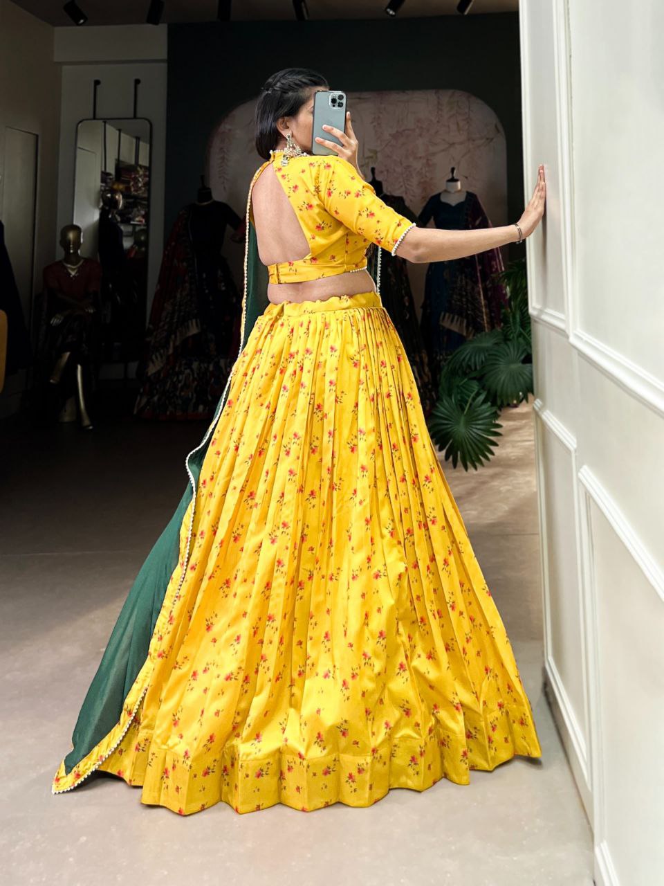 Tussar Silk Floral Yellow Lehenga Choli with Pearl Lace Dupatta