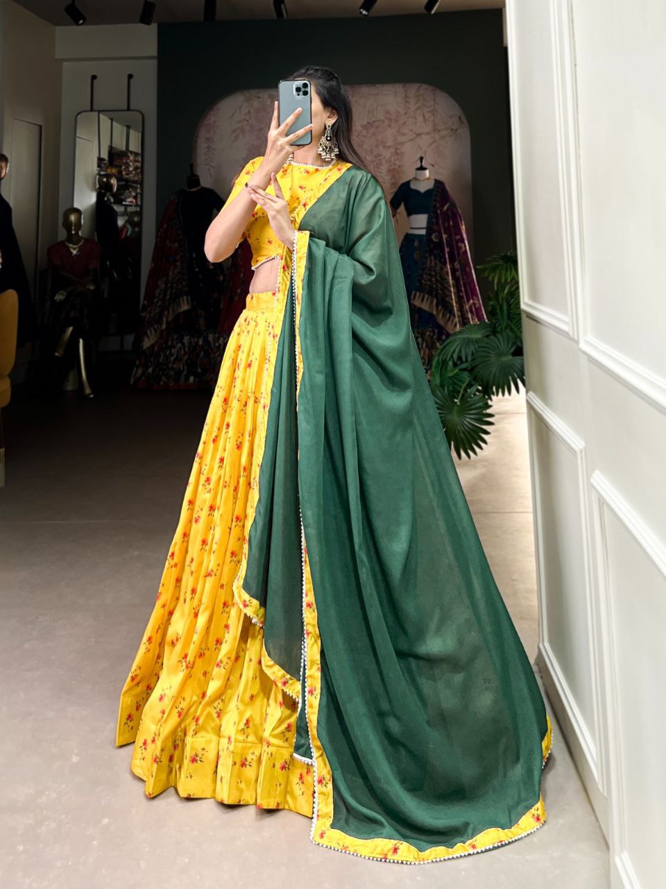 Tussar Silk Floral Yellow Lehenga Choli with Pearl Lace Dupatta