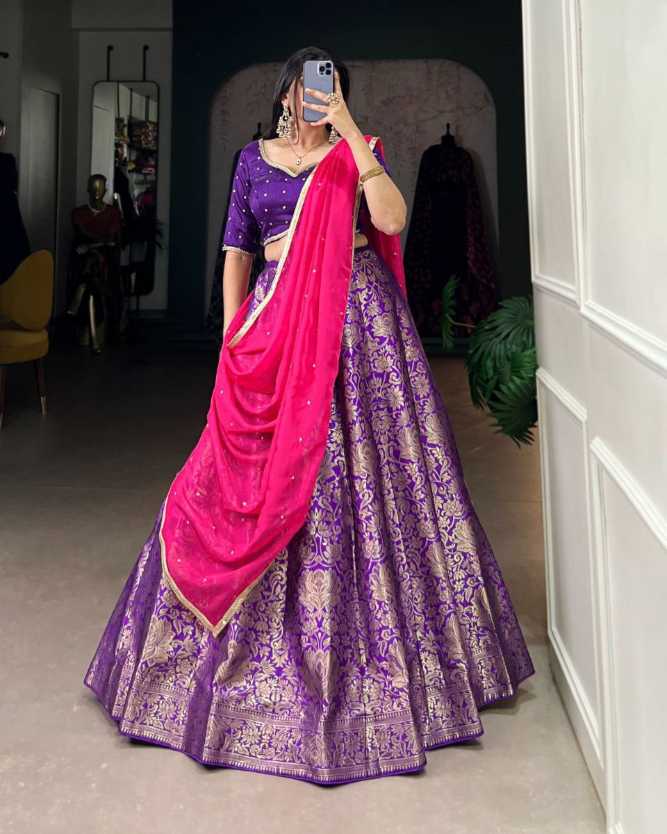 Royal Jacquard Silk Lehenga Choli with Organza Dupatta
