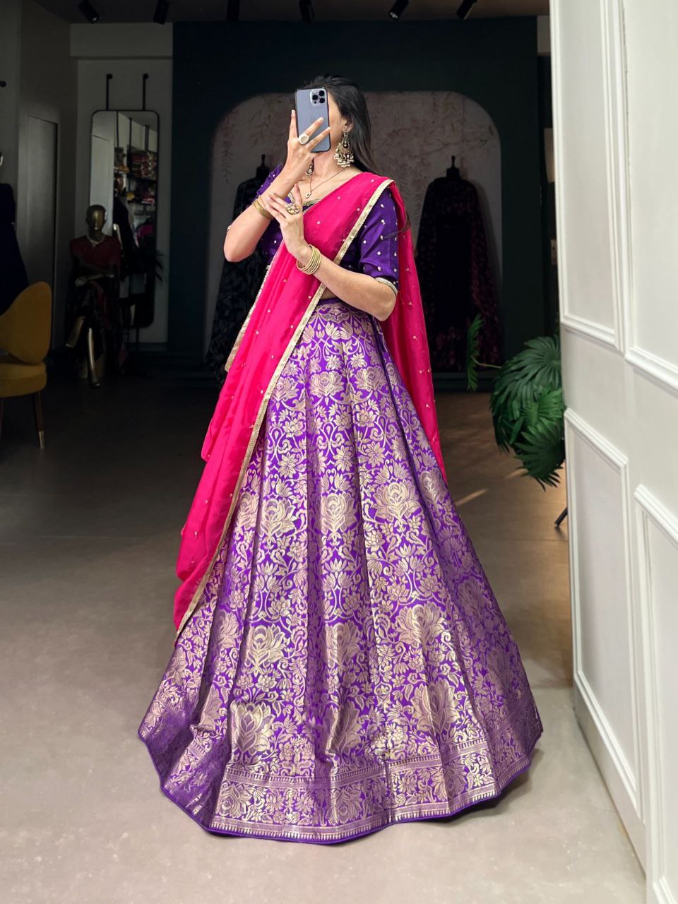 Royal Jacquard Silk Lehenga Choli with Organza Dupatta