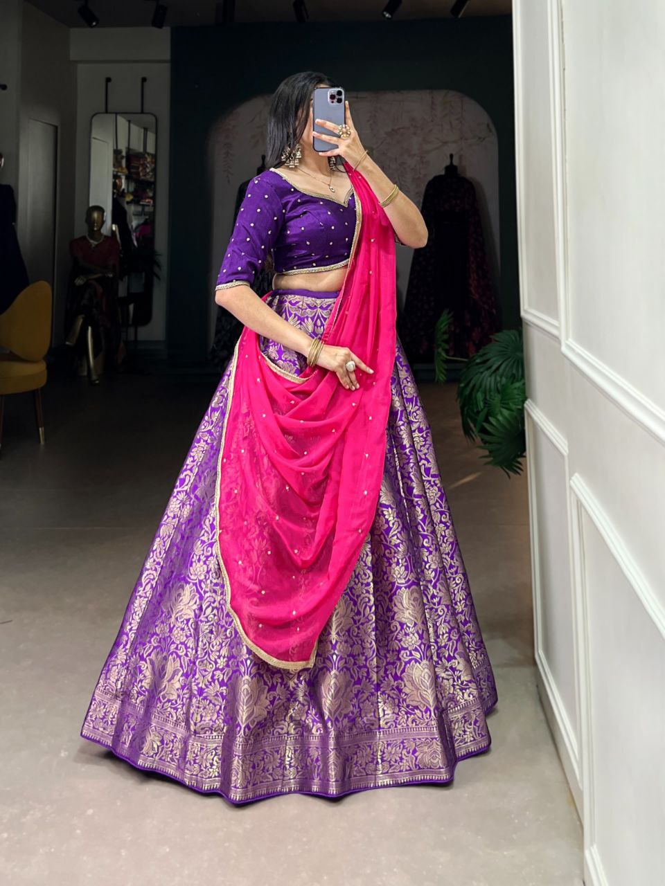 Royal Jacquard Silk Lehenga Choli with Organza Dupatta