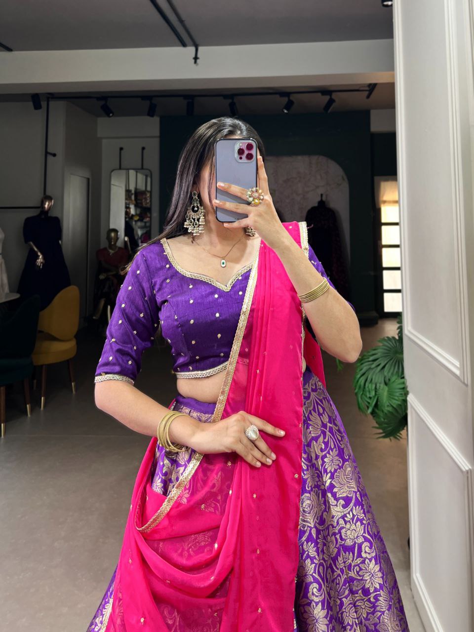 Royal Jacquard Silk Lehenga Choli with Organza Dupatta