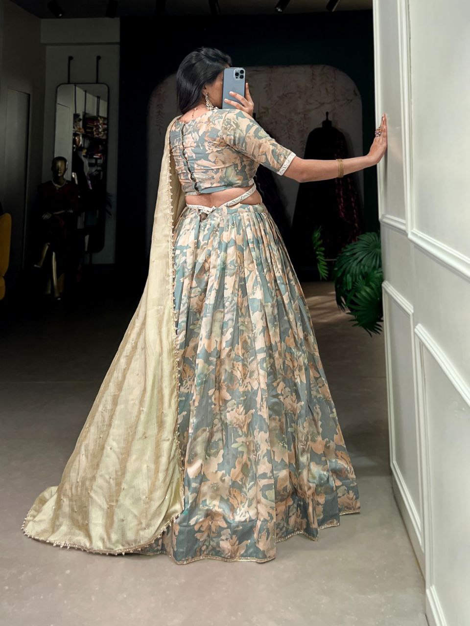 Elegant Tussar Silk Lehenga Choli with Vichitra Silk Dupatta