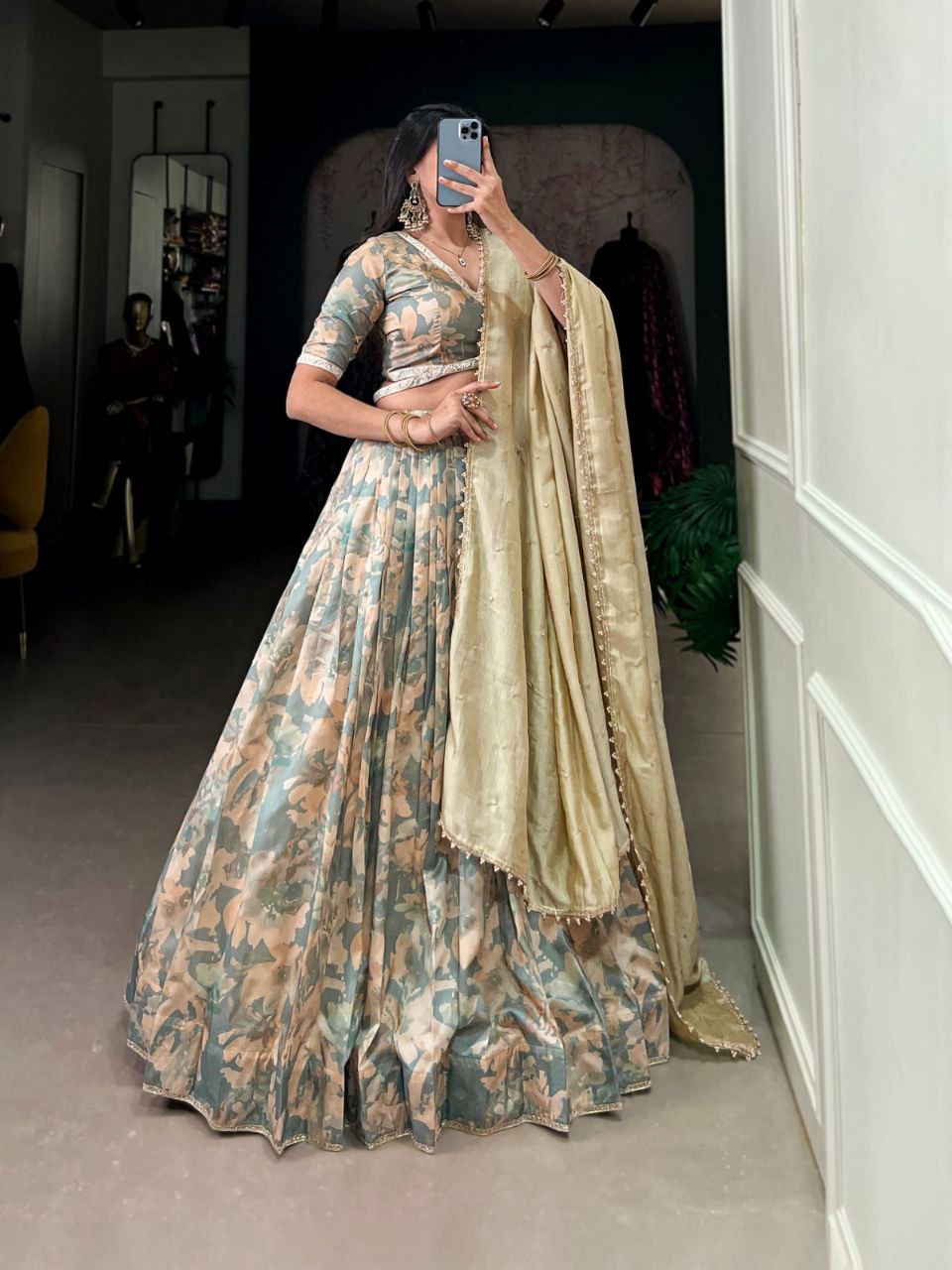 Elegant Tussar Silk Lehenga Choli with Vichitra Silk Dupatta