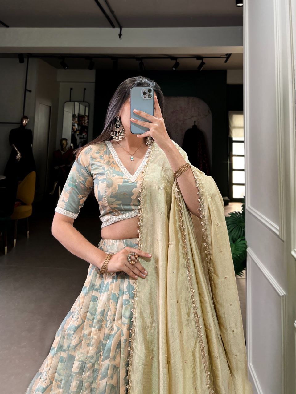 Elegant Tussar Silk Lehenga Choli with Vichitra Silk Dupatta