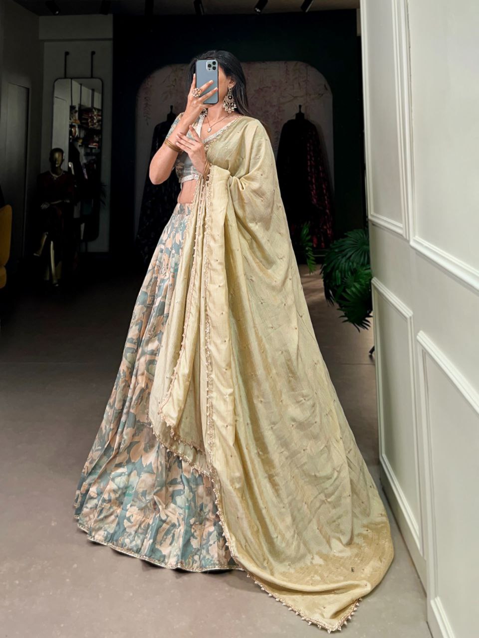 Elegant Tussar Silk Lehenga Choli with Vichitra Silk Dupatta