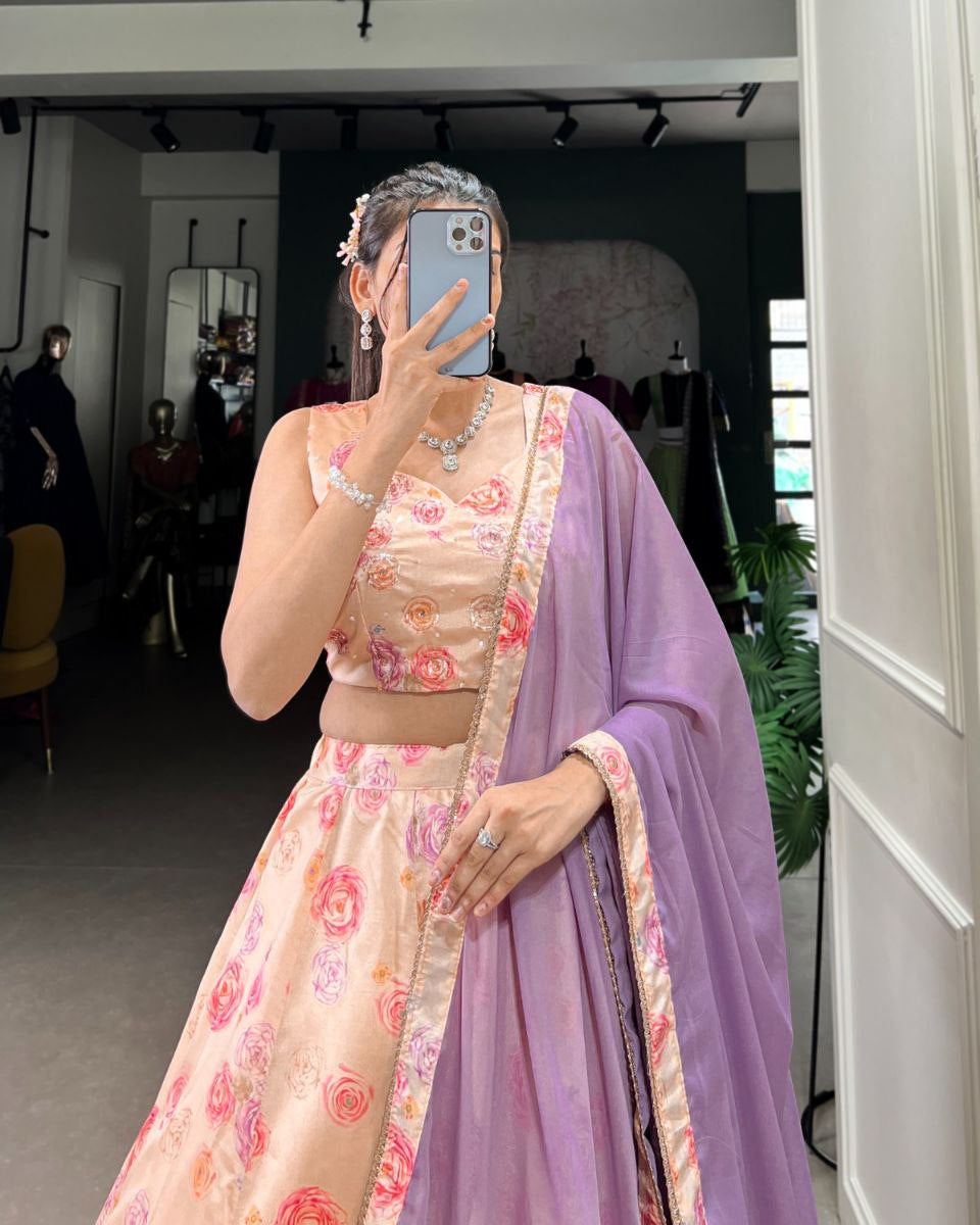 Peach Blossom Tussar Silk Lehenga Set – Elegant & Timeless