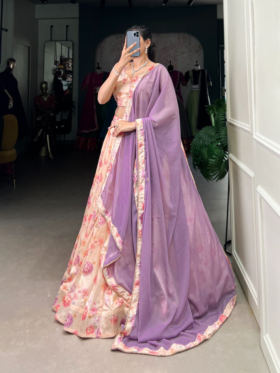 Peach Blossom Tussar Silk Lehenga Choli Set – Elegant & Timeless